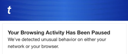 Ticketmaster "Your Browsing Activity Has Been Paused" screen