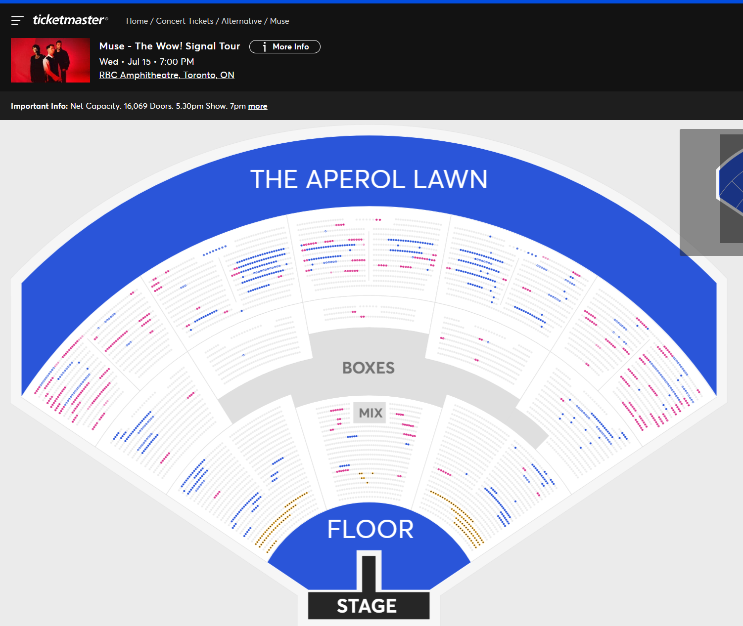 Muse RBC Amphitheatre Toronto ticket availability as of 2PM April 9th, 2026
