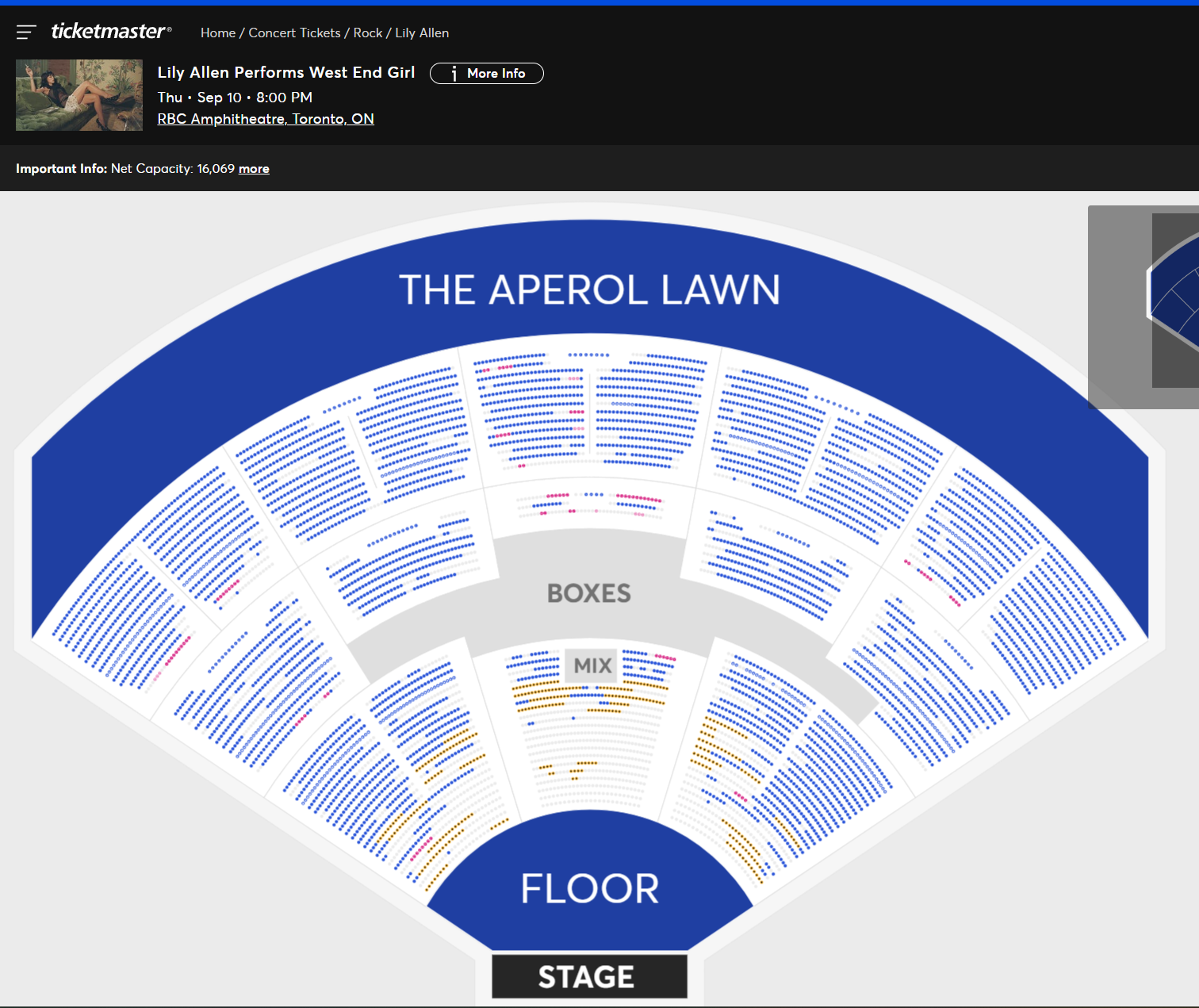 Lily Allen RBC Amphitheatre Toronto ticket availability as of 3PM on April 9th, 2026