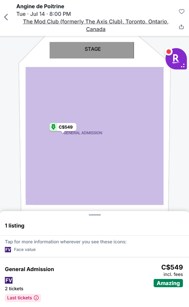 Angine de Poitrine ticket resale on April 9th, 2026