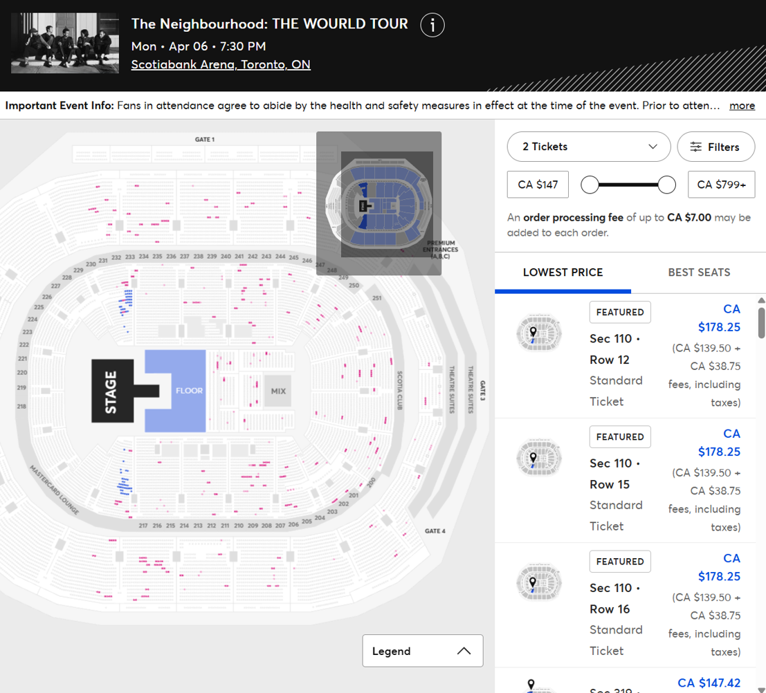 The Neighbourhood Scotiabank Arena ticket map on Jan 30, 2026
