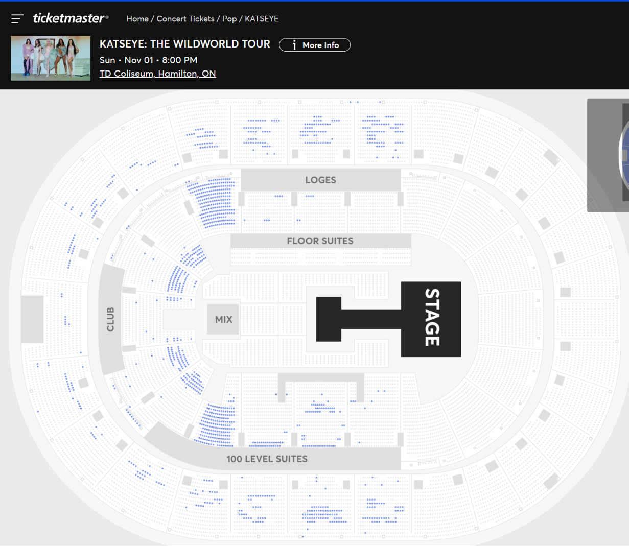 KATSEYE Hamilton ticket availability on 5/20 at 11:25am, 25 minutes into the first presale