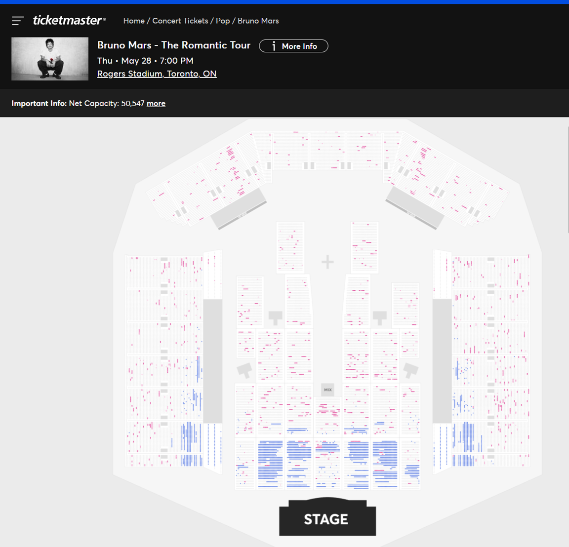 Bruno Mars ticket availability for Night 3/5 as of 3/13/26