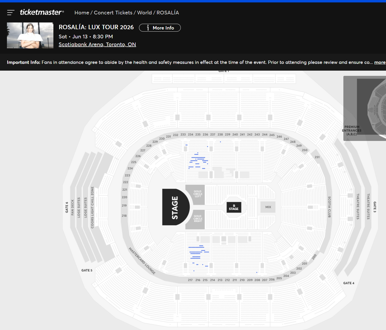 Rosalía Toronto ticket availability the day of the concert on 6/13/26