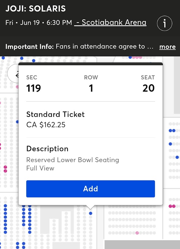 Joji Toronto ticket prices the day of the concert at 9:27am