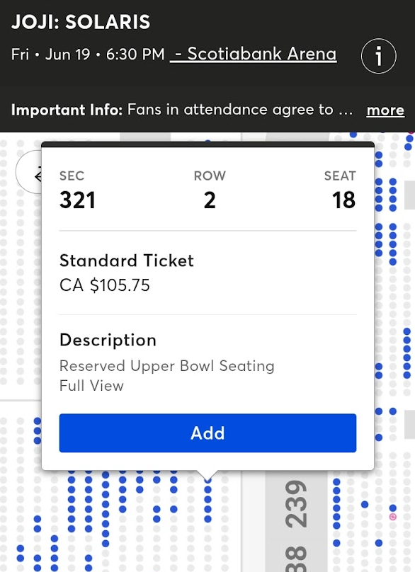 Joji Toronto ticket prices the day of the concert at 9:27am