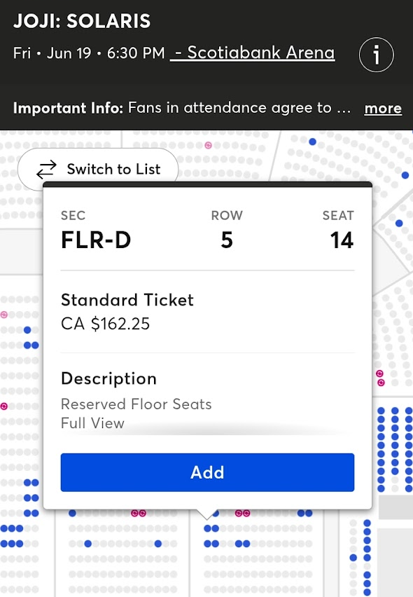 Joji Toronto ticket prices the day of the concert at 9:27am