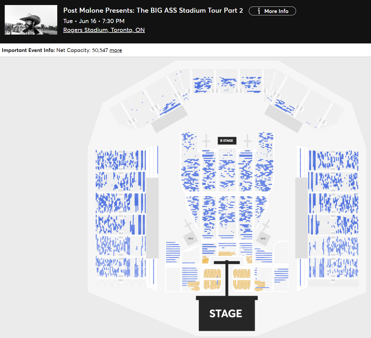 Post Malone Toronto ticket availability on 2/4 at 3:11pm