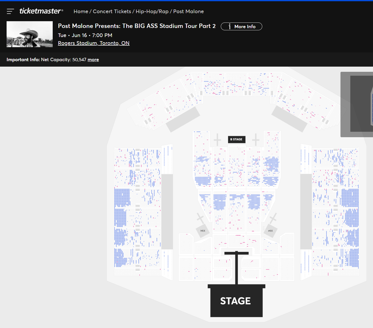 Post Malone Toronto ticket availability on 6/16 at 6:21pm