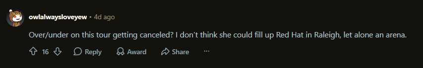 Reddit comments about the beabadoobee tour