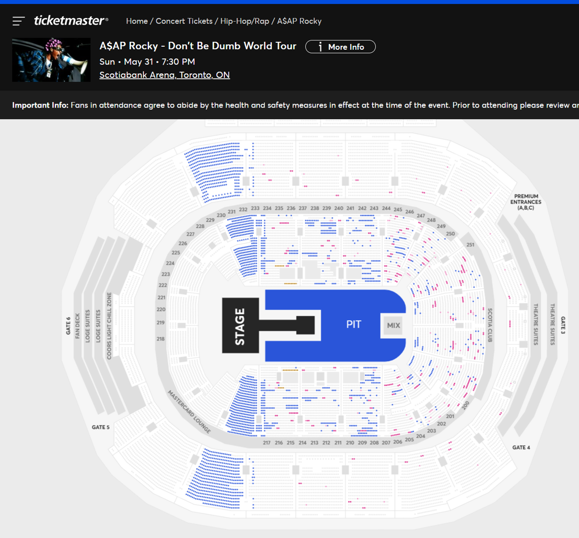 A$AP Rocky Toronto ticket availability on 5/21 at 12:40pm