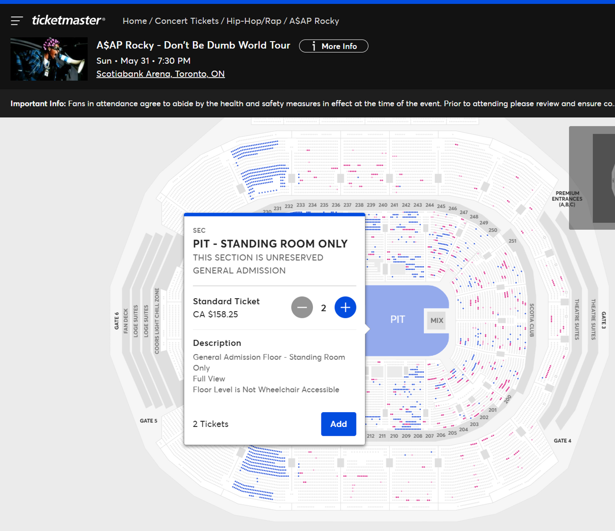 A$AP Rocky Toronto ticket availability on 5/28 at 2:50pm