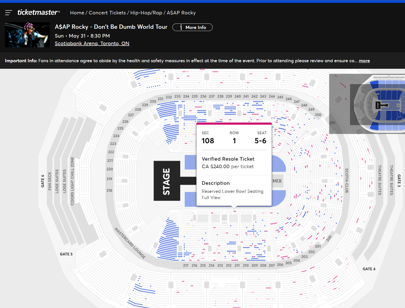 A$AP Rocky Toronto ticket availability on 5/30 at 8:44pm