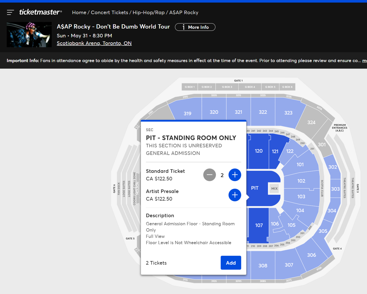 A$AP Rocky Toronto ticket availability on 5/31 at 5:18pm