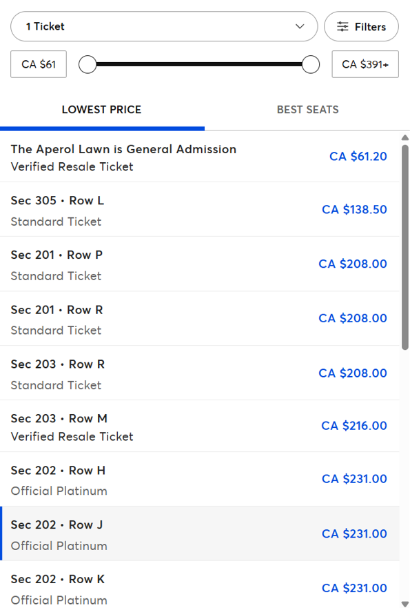 Evanescence Toronto ticket availability on 6/29 at 2:10pm
