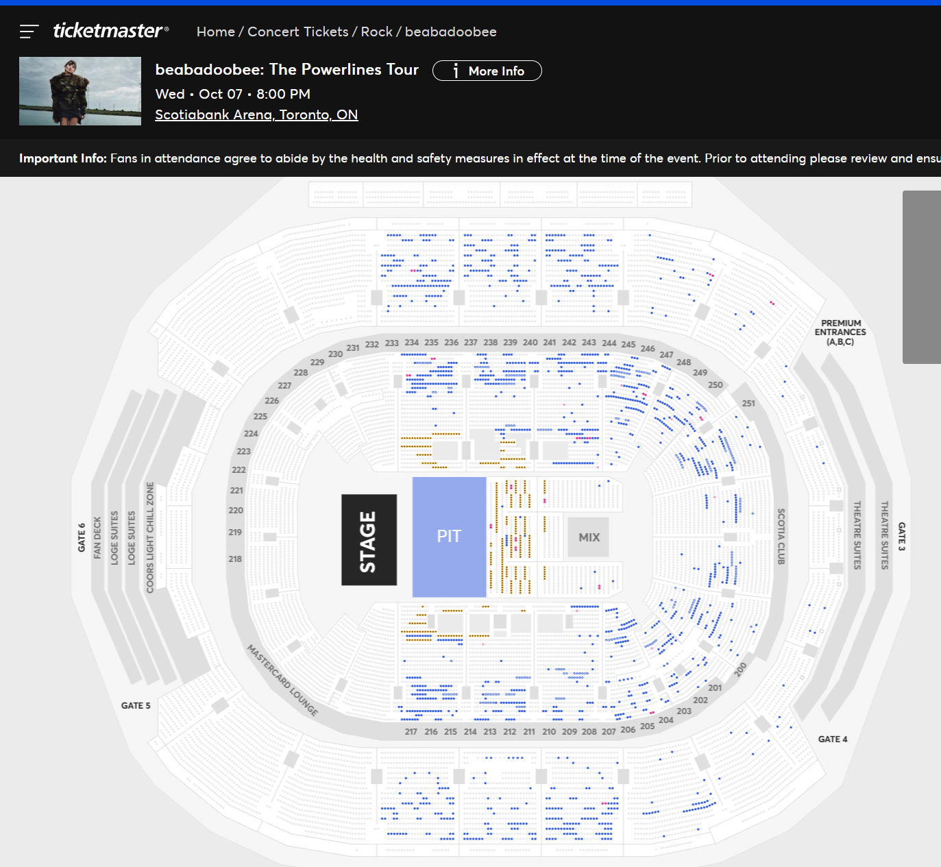 beabadoobee ticket availability in Toronto as of 7/18/26