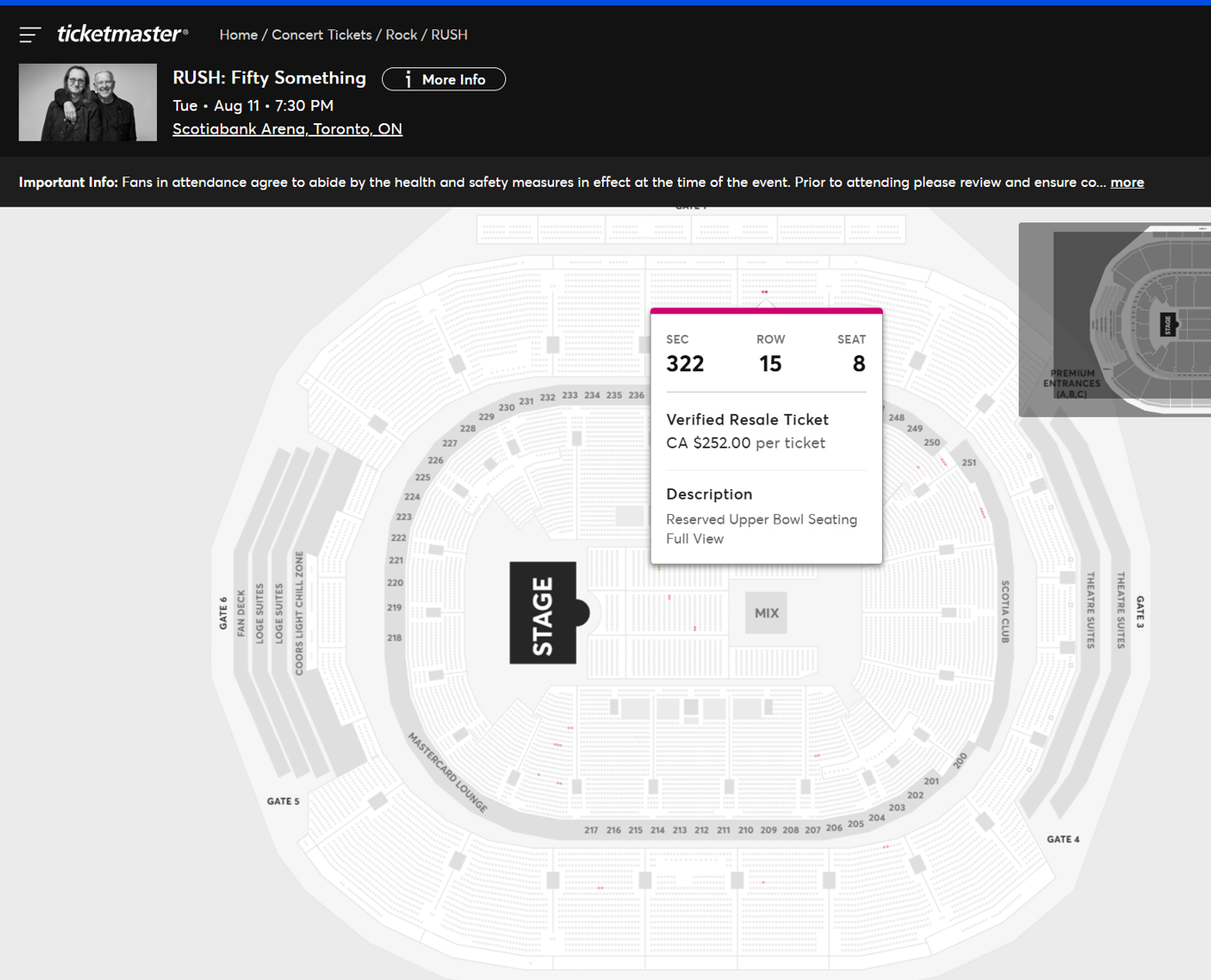 Rush Toronto ticket availability as of 4/29/26