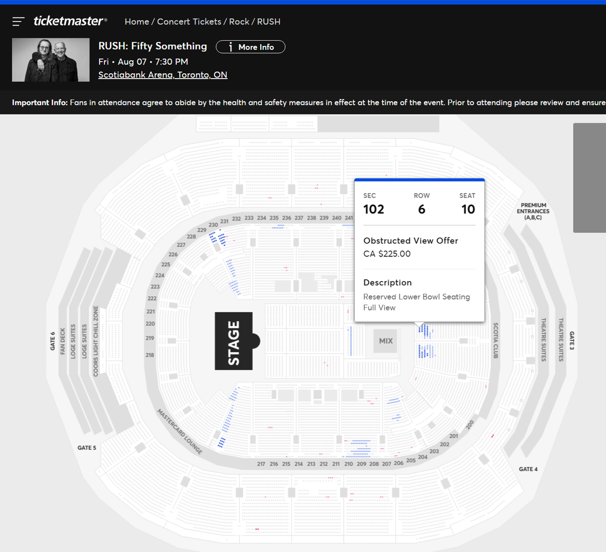 Rush Toronto ticket availability as of 8/7/26