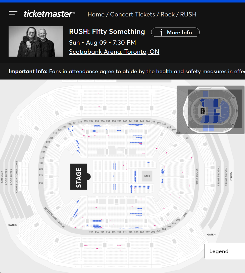 Rush Toronto ticket availability as of 8/9/26