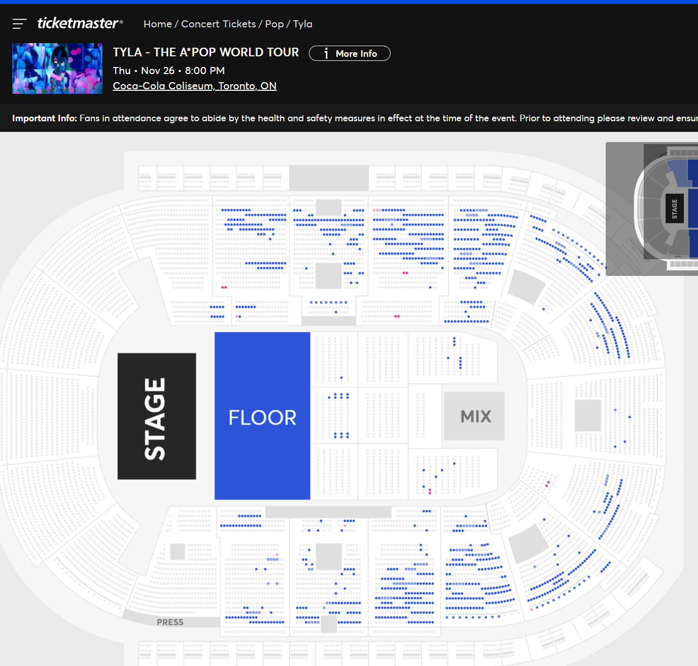 Tyla Toronto ticket inventory as of 8/17/26