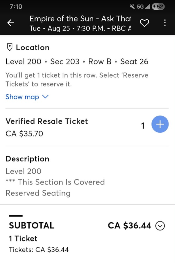 Empire of the Sun $35.70 ticket in the 200s Level