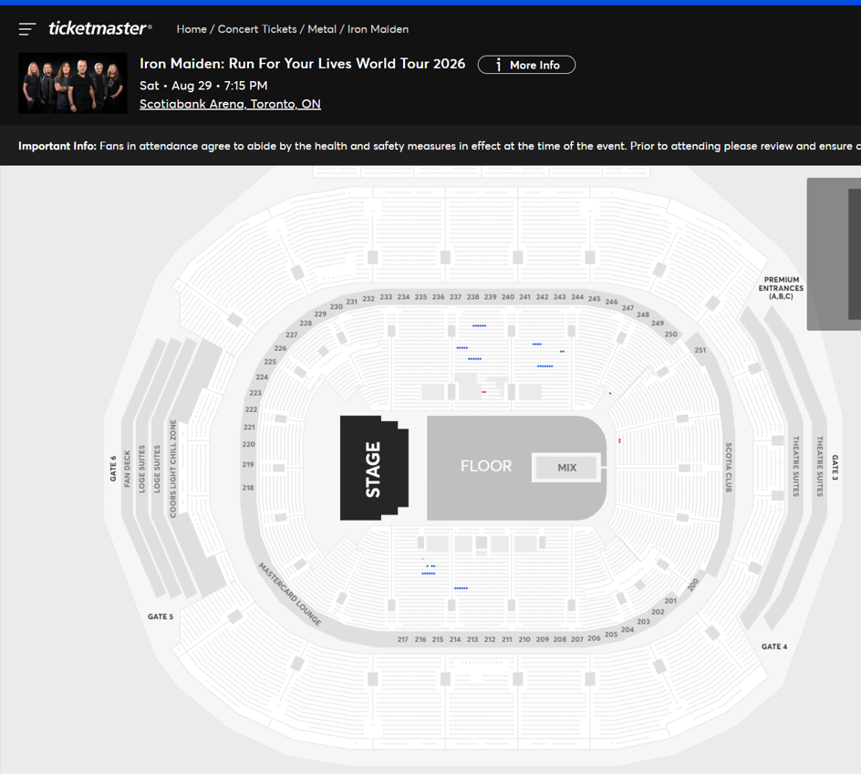 Iron Maiden Toronto Night 1 ticket availability on 5/1/26