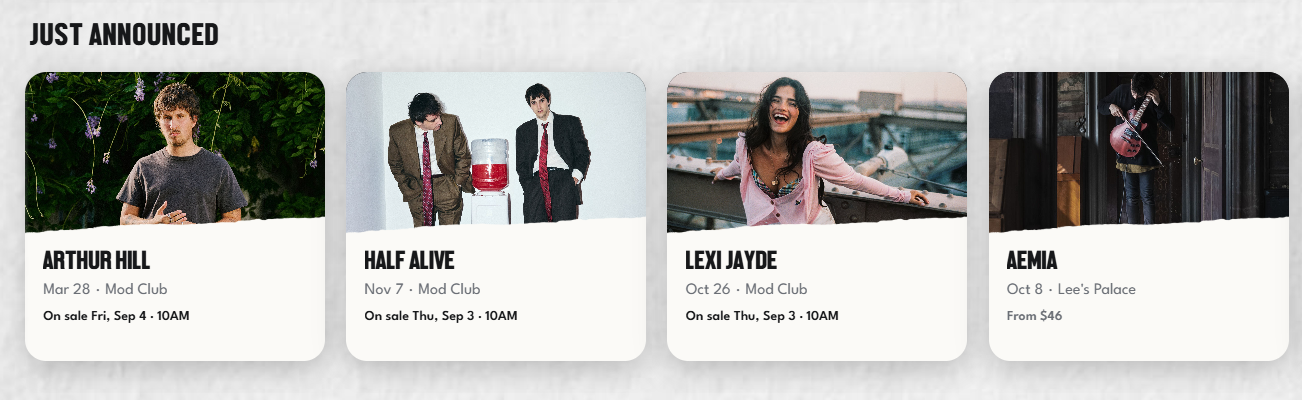 FaceValue Concert Tracker Just Announced section