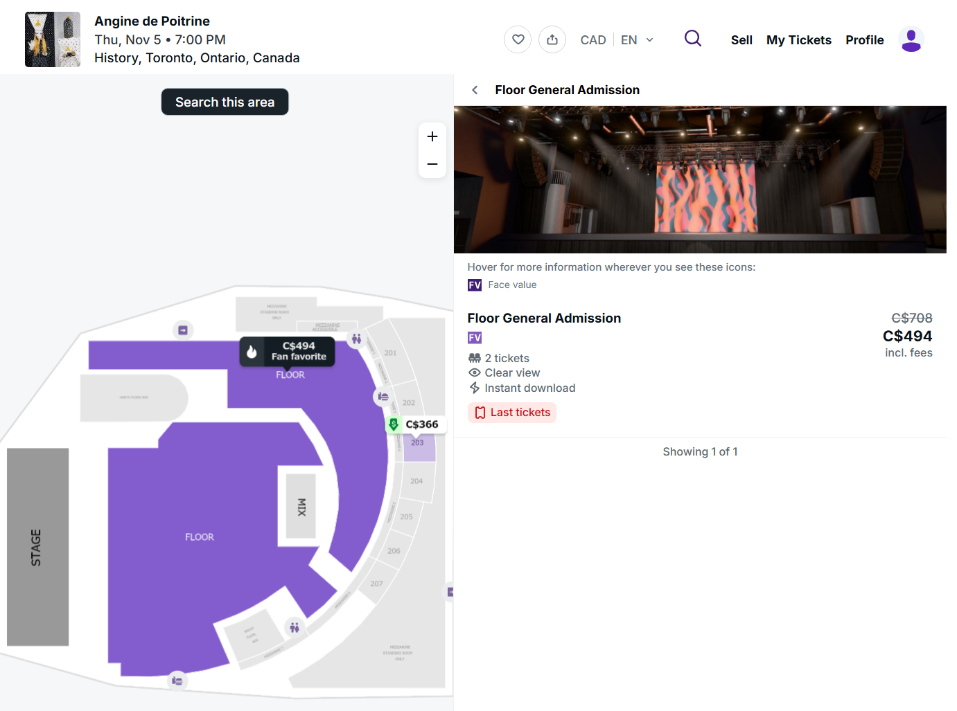 Angine de Poitrine ticket prices on StubHub for their History concert in November 5, 2026