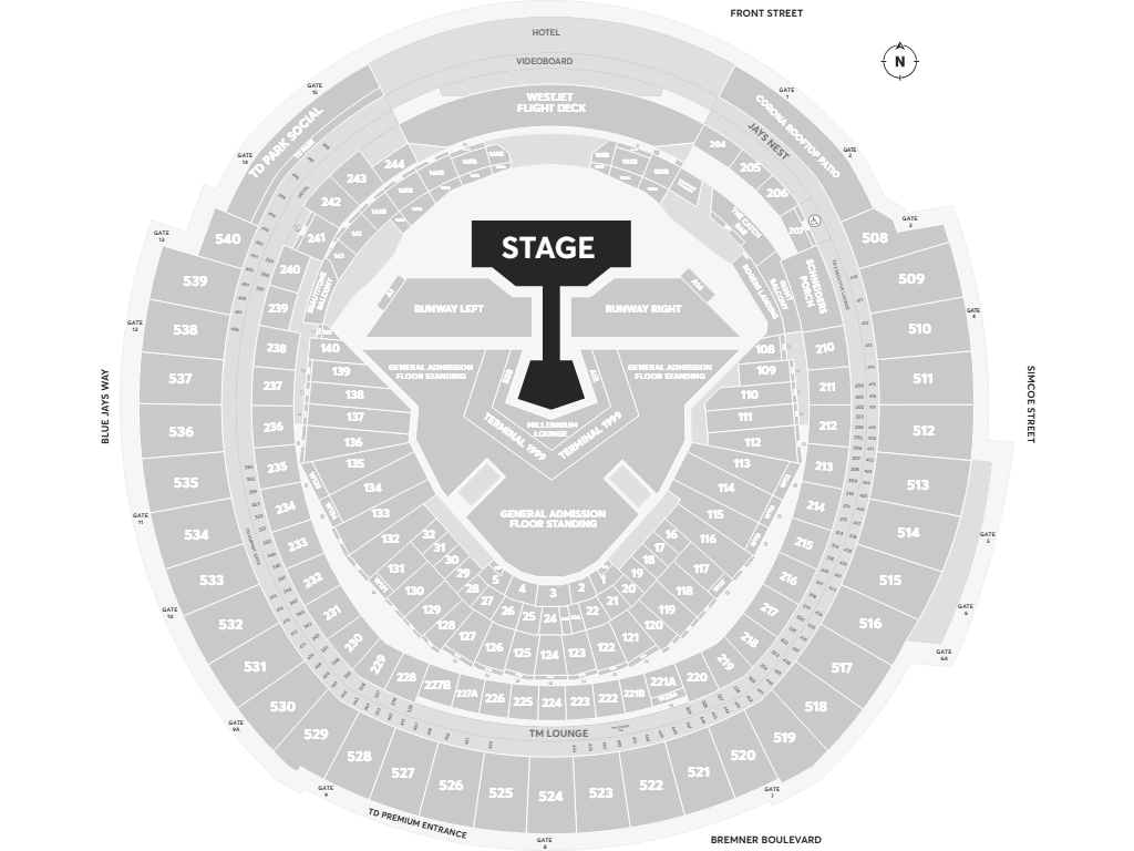 Harry Styles Toronto Rogers Centre seating map for the Backstreet Boys: Into the Millenium Tour - February 12 + 13 + 19 + 20, 2027