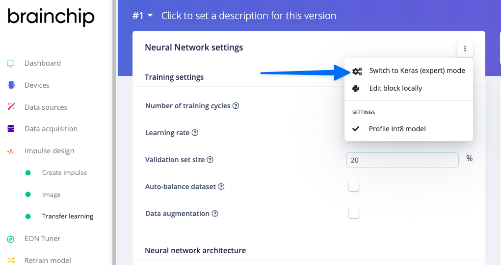 Graphical user interface, application, Teams
<p>Description automatically generated"><figcaption>Figure 3a: How to access Expert Mode of a BrainChip Akida learn block</figcaption></figure><figure class=