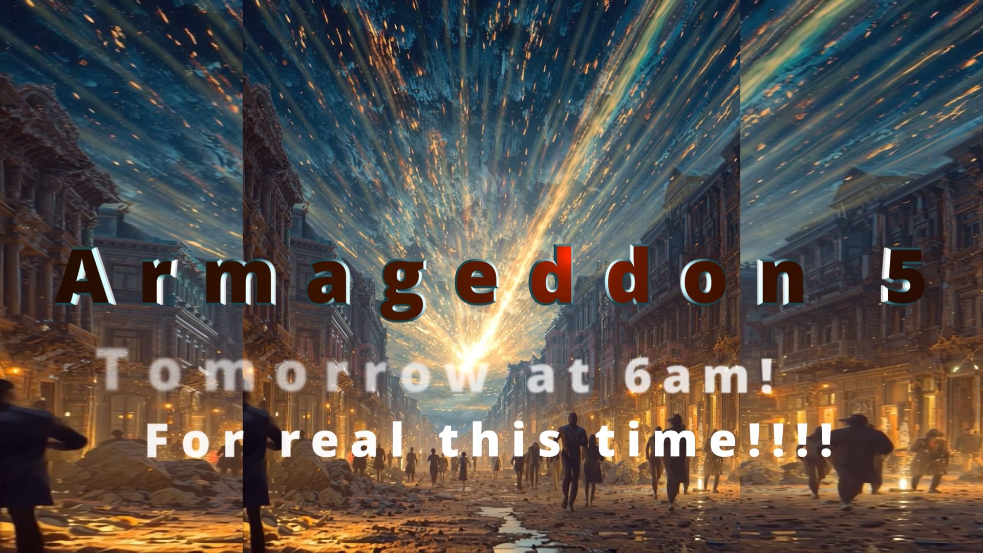 People run through the streets as Armageddon comes a satirical take on the monetization of the end times