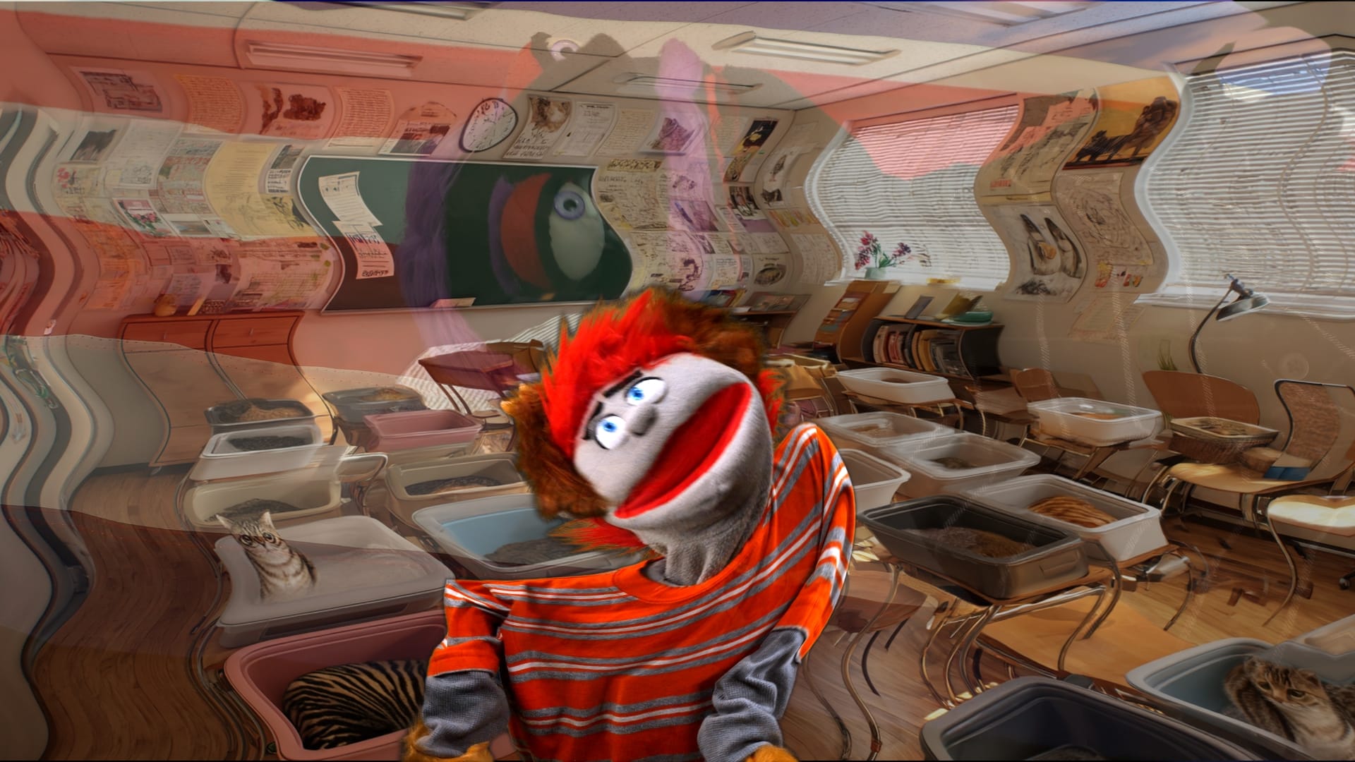 A picture of Bimmothy dressed as a cat in a bizarre hallucination like the ones that fox news viewers experience.