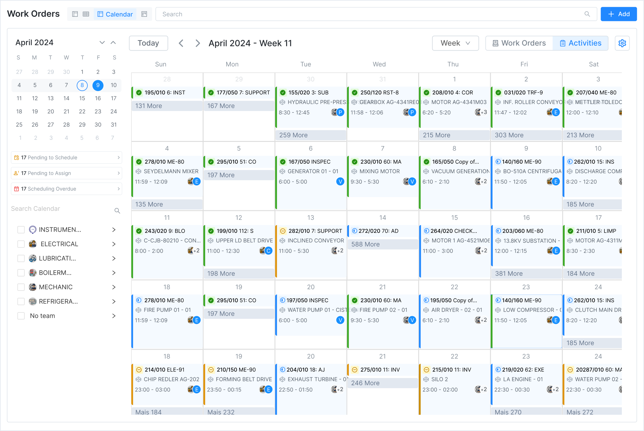work order calendar schedule