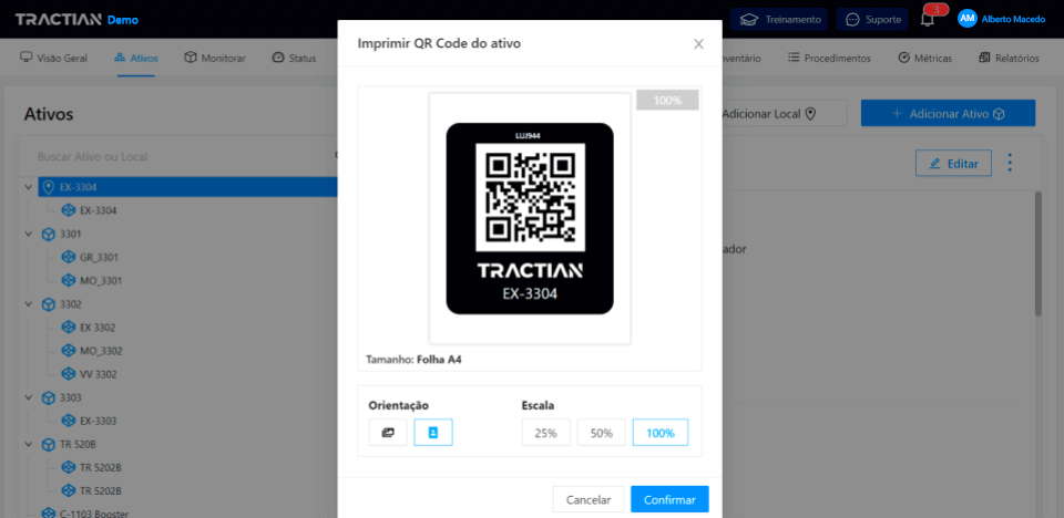 Código QR generado por la plataforma TRACTIAN

