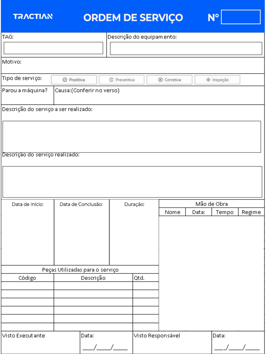 Exemplo de uma Ordem de Serviço em papel utilizada na indústria