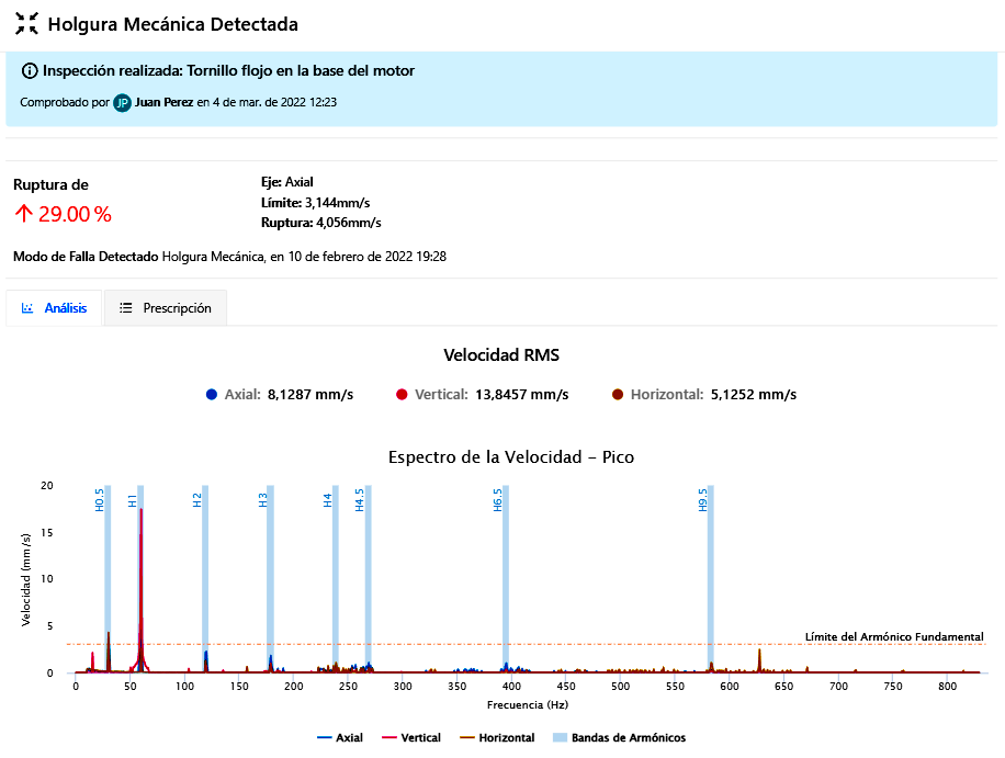 Holgura mecánica detectada
