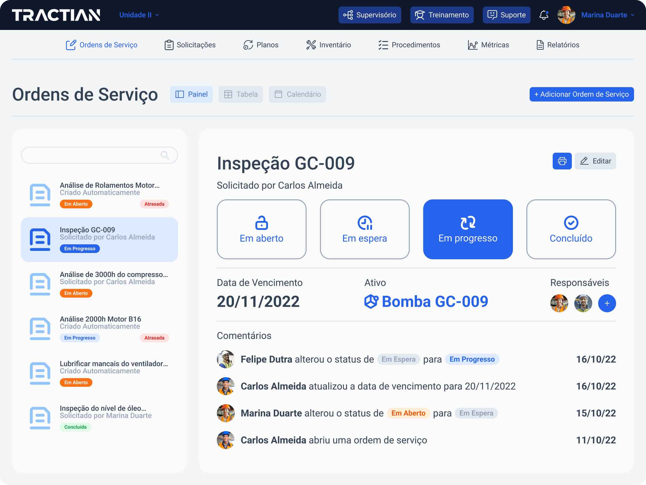 Ordens de Serviço em manutenção