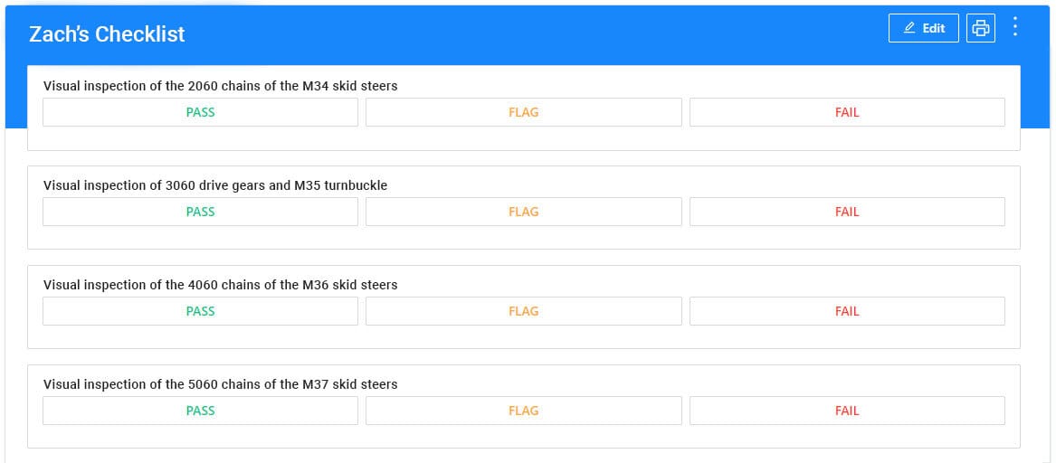 An example of a checklist used in maintenance plans.