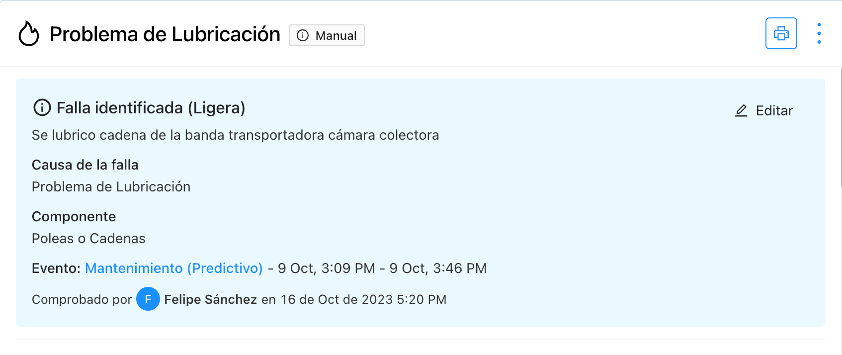 falla lubricacion tractian