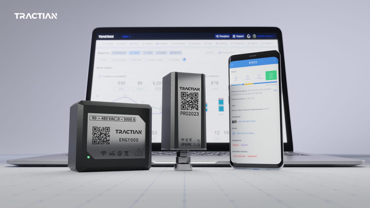 TRACTIAN products condition monitoring sensor, EMS and energy sensor, CMMS/EAM software