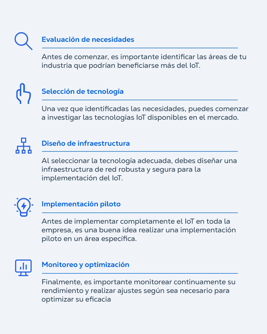 Puntos a considerar para implementar el IoT.