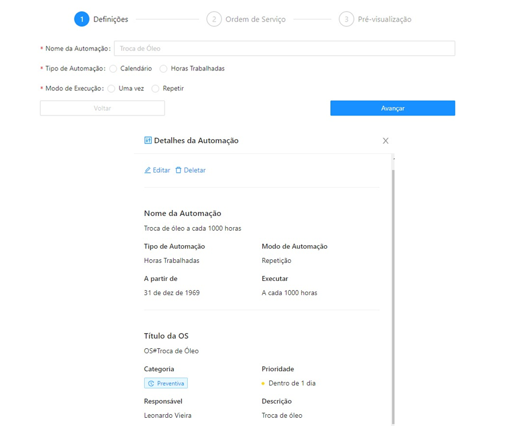 Automação de uma ordem de serviço