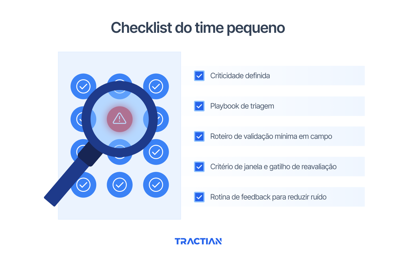 Checklist da manutenção por condição em time pequeno