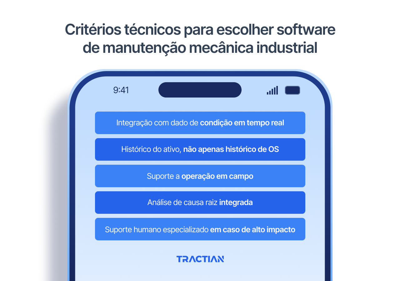 Critérios técnicos para escolher software de manutenção mecânica industrial