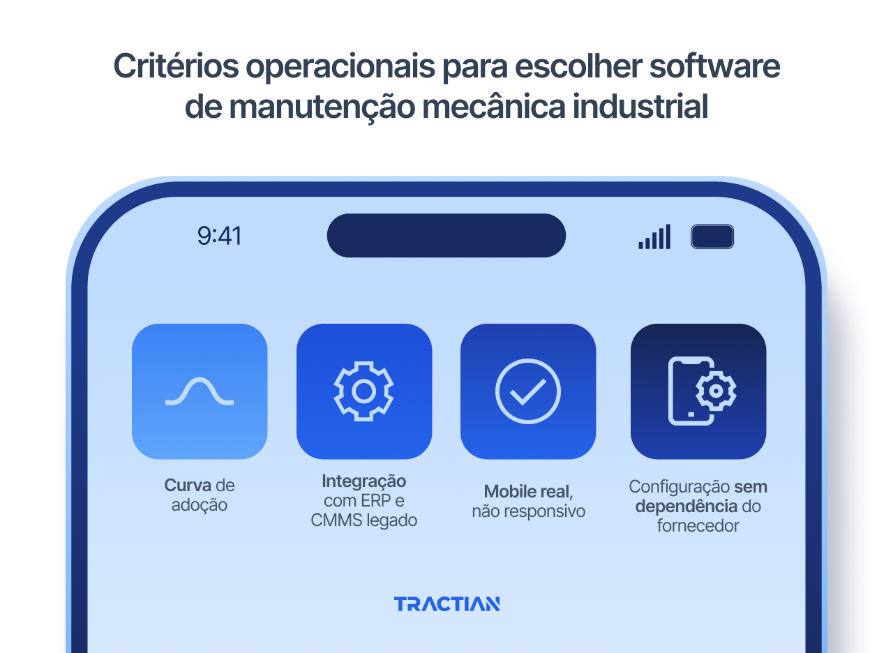 Critérios operacionais para escolher software de manutenção mecânica industrial