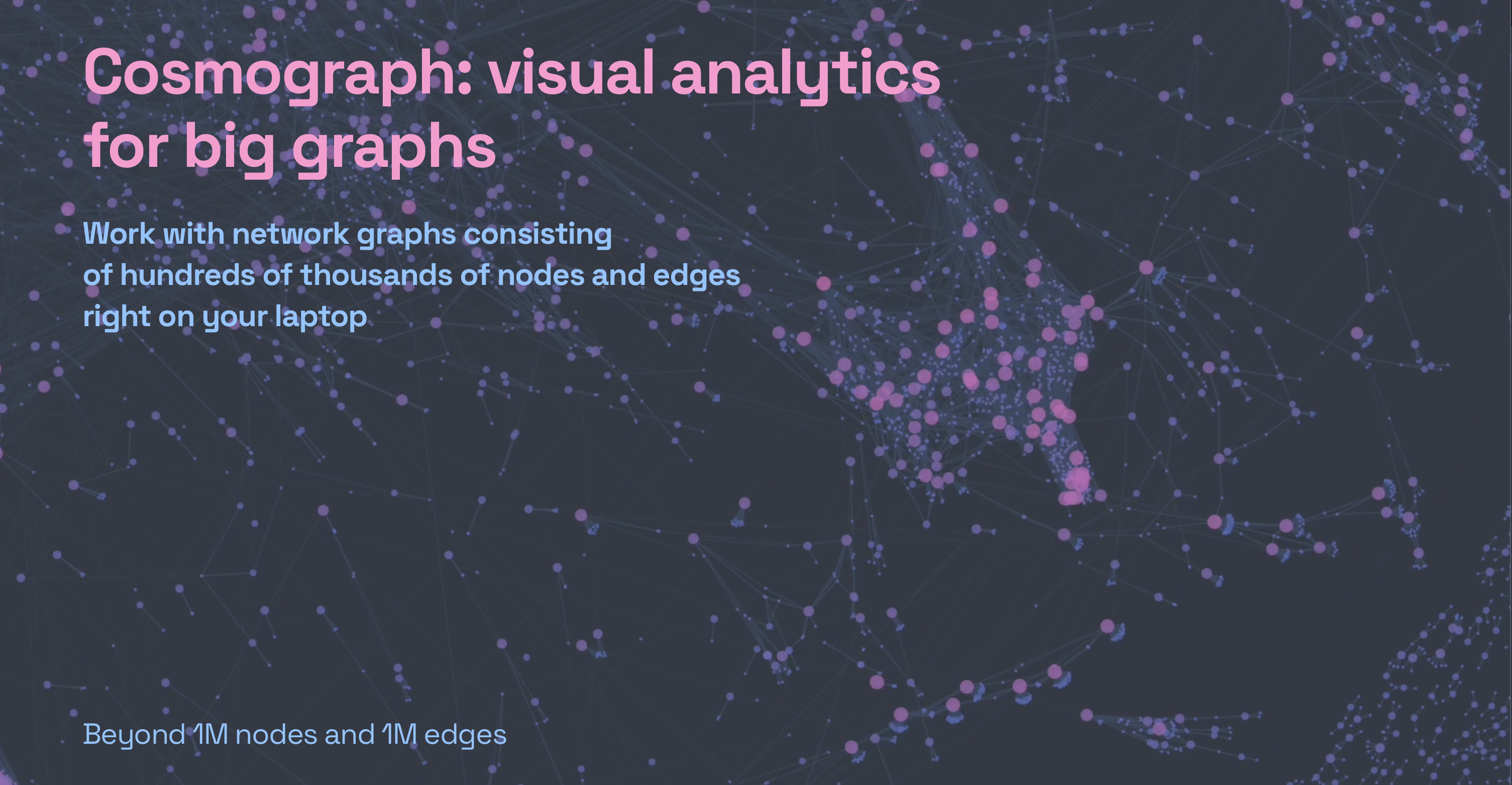 Alt text: A large graph visualization titled “Cosmograph: visual analytics for big graphs"