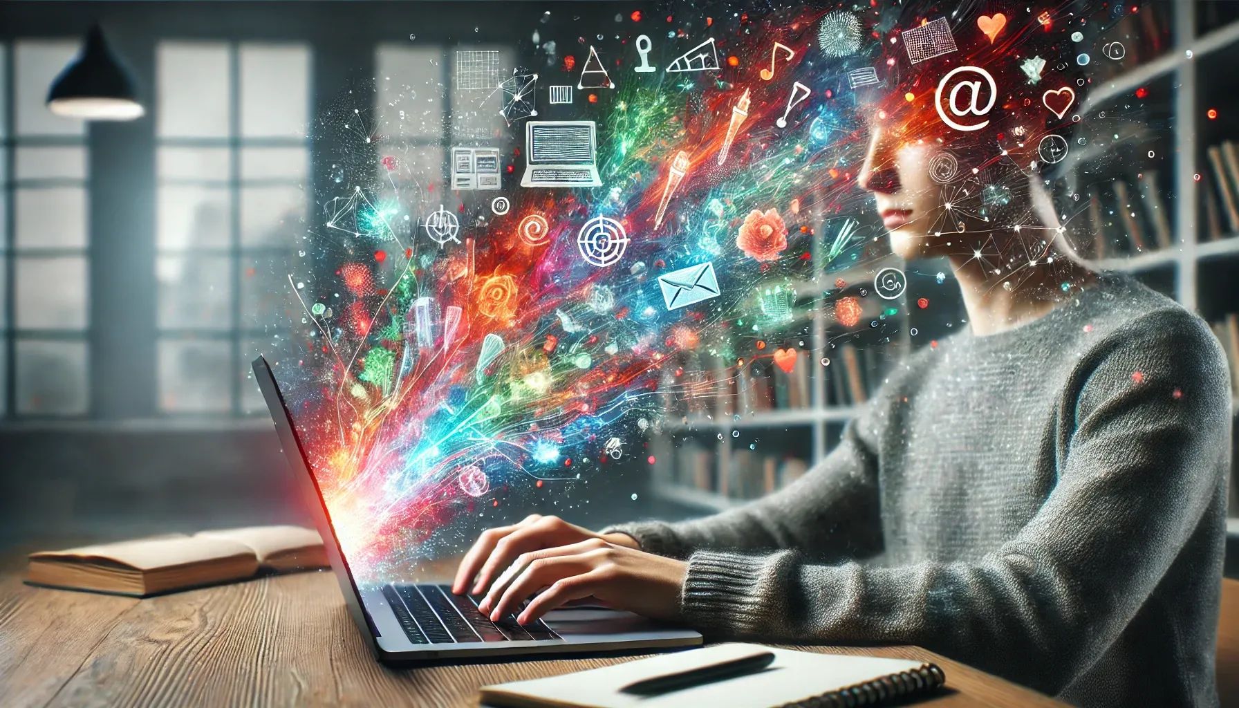 A person sitting at a desk, typing on a modern laptop