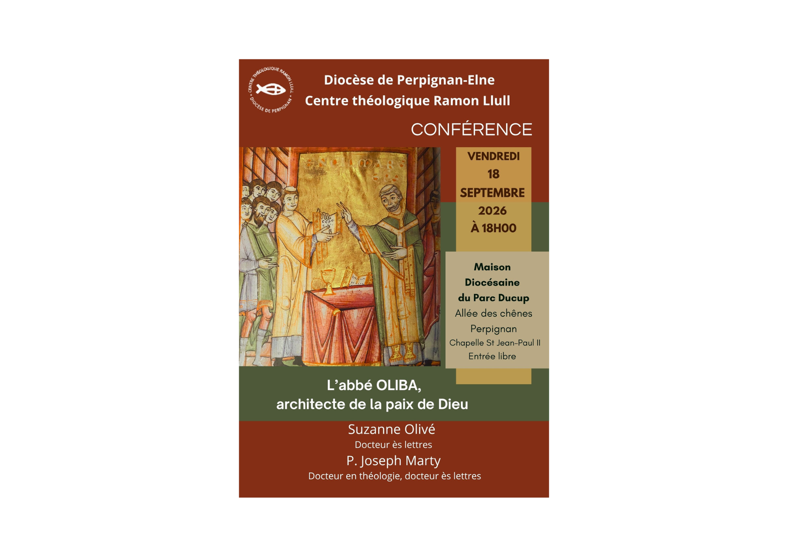 Conférence proposée par le centre théologique Ramon Llull le 18 septembre à 18h