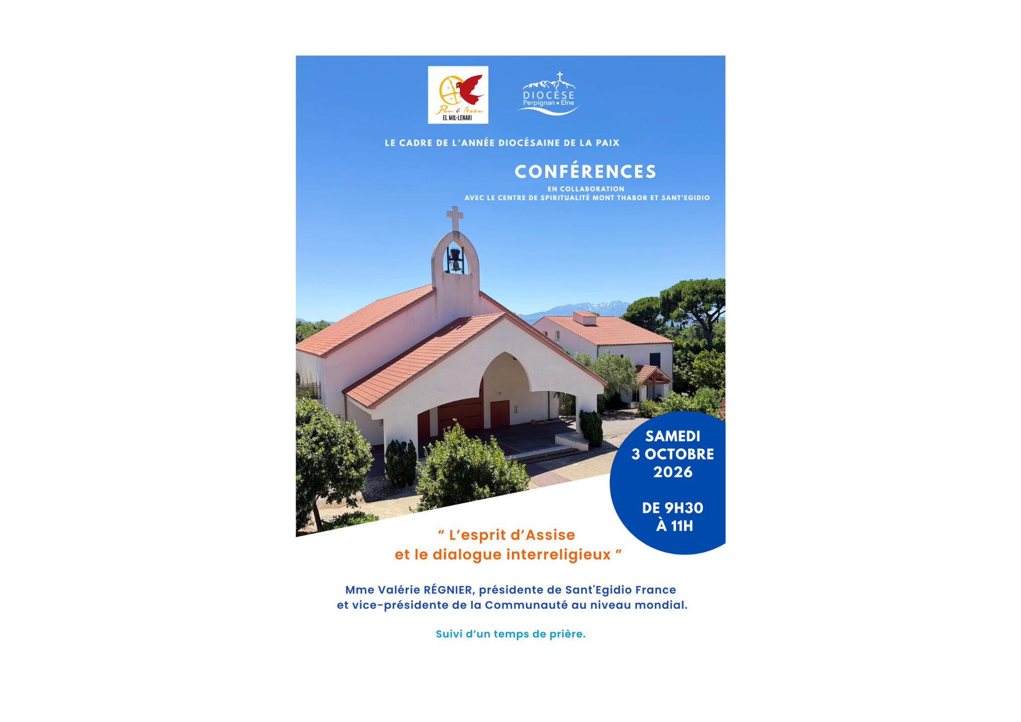 Conférence le 3 OCTOBRE 2026 au Parc Ducup en collaboration avec le centre de spiritualité Mont Thabor et Sant'Egido : "L'esprit d'assise et le dialogue interreligieux."