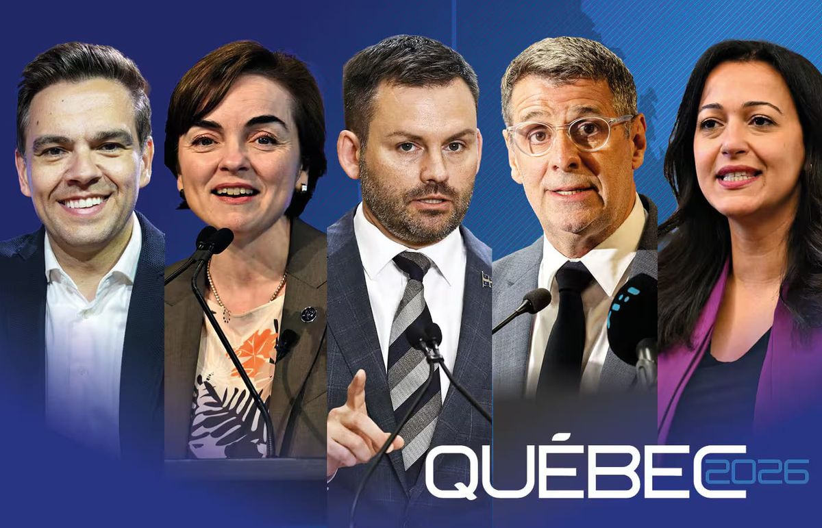 Chefs des principaux partis politiques du Québec réunis dans un montage sur l’élection provinciale de 2026.   11:36